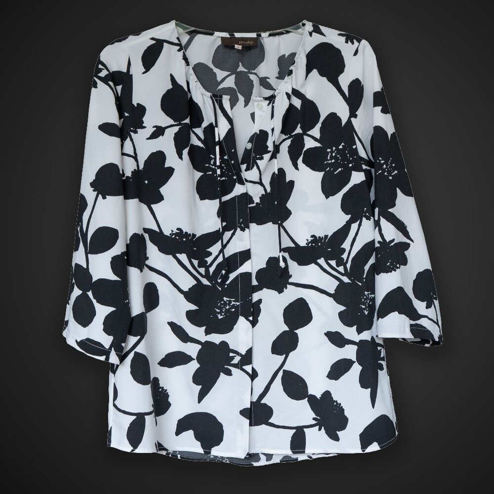 CROSBY | Foral Blouse Black and White High Contrast Prtin
